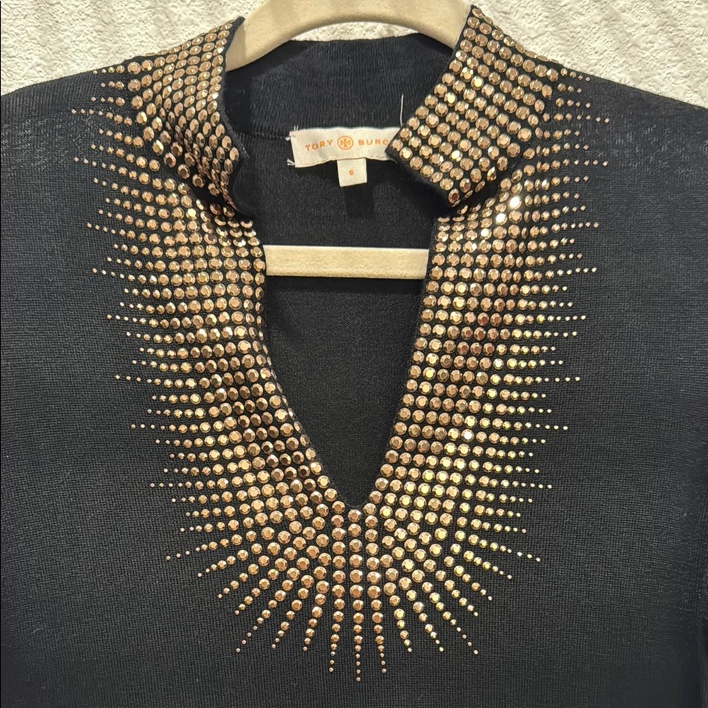 Tory Burch Black Long Sleeve Top with Gold Studded Design - Picture 6 of 6